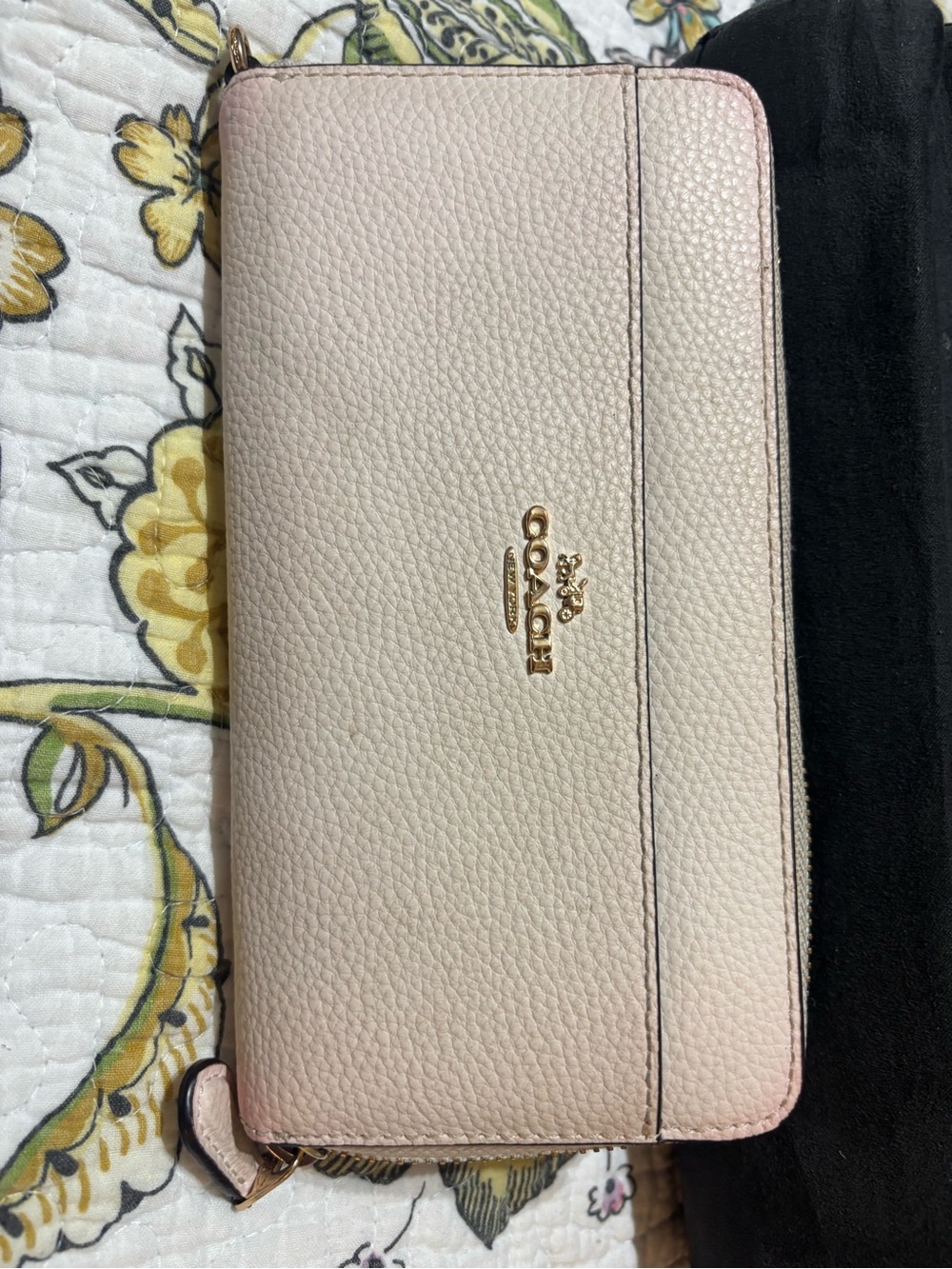 Coach  Leather Zip Wallet in Light Pink with Gold Logo